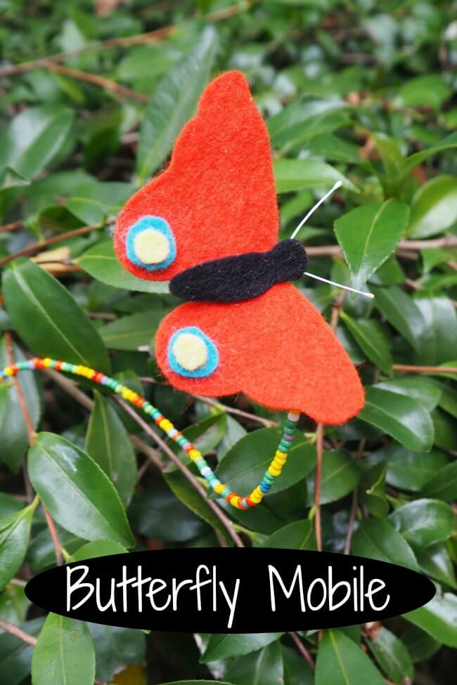 felt butterfly hanging in the garden