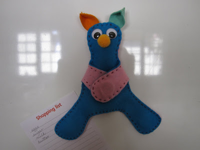 hand sewn blue felt fridge magnet