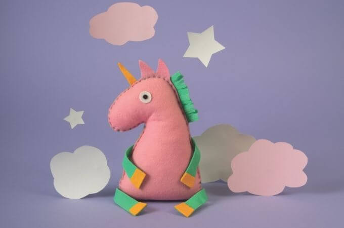 a felt hand sewn unicorn