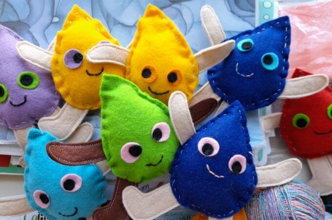 raindrop softies sewn by children