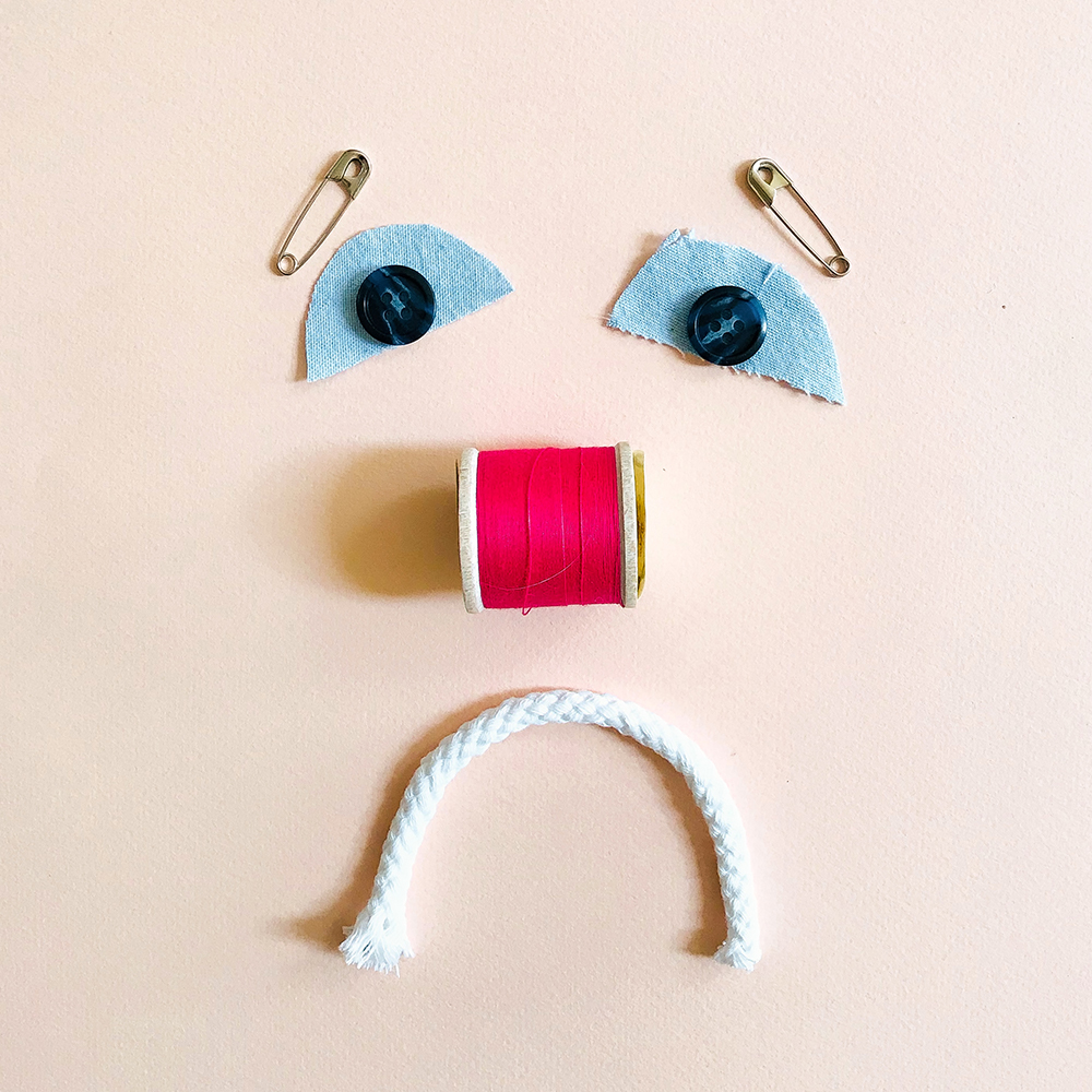 Want to Sew but Think You Can't Want to Sew but Think You Can't,a sad face made from sewing supplies