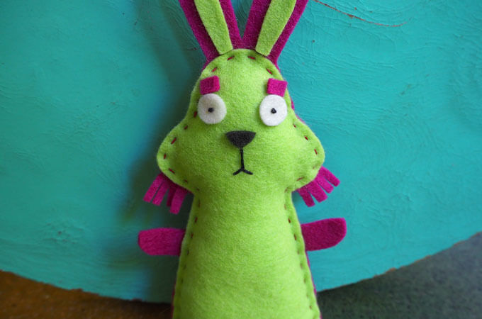 a softie sewn with different thicknesses of thread