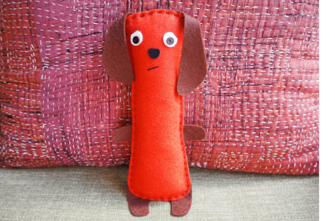 a hand sewn dachshund softie