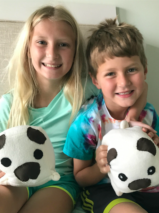 sew a softie ambassador Lily teaches Oakley to sew